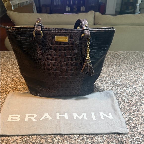 Brahmin Dark Brown Croc-Embossed Tote - Picture 1 of 9